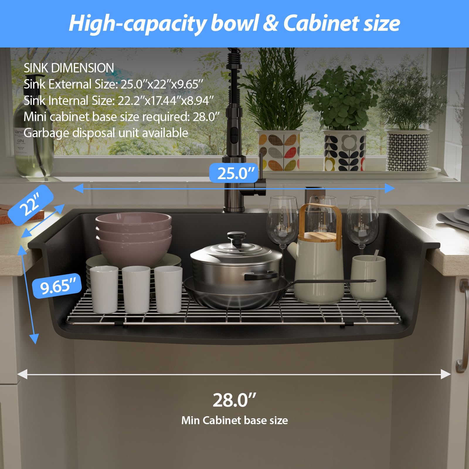 Lordear 25" x 22" Quartz Black Drop In Single Bowl Kitchen Sink  from Lordear