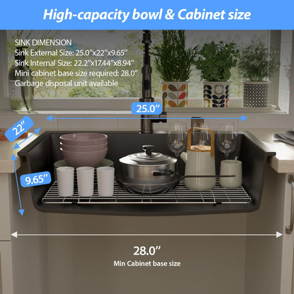 Lordear 25" x 22" Quartz Black Drop In Single Bowl Kitchen Sink  from Lordear