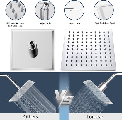 Lordear 8" Stainless Steel Square Wall Mounted Waterfall High Pressure Filtered Shower Head  from Lordear