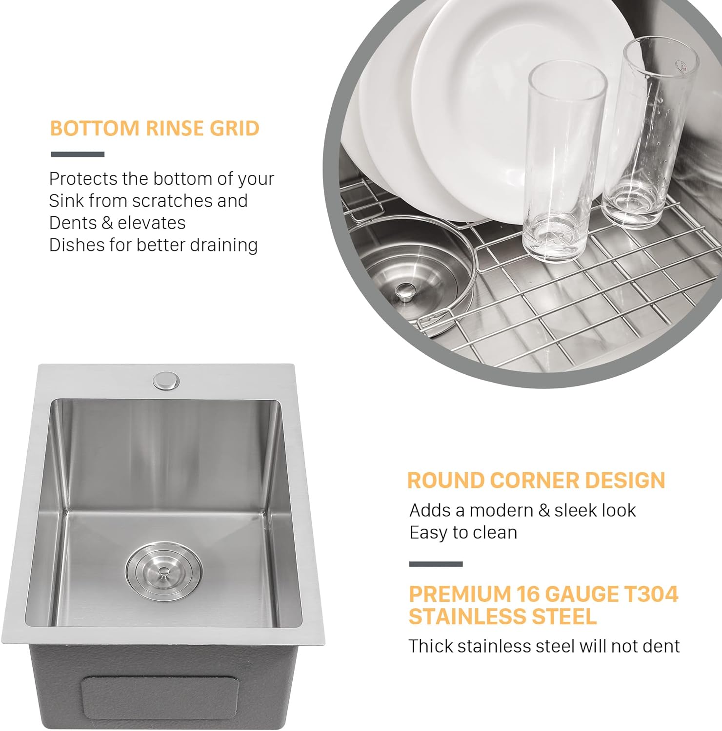Lordear 15"x 20" Stainless Steel Single Bowl Drop-in Bar Sink  from Lordear