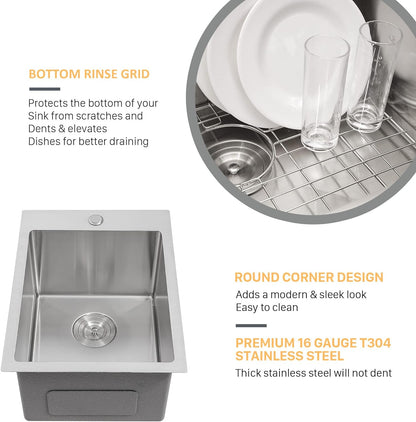 Lordear 15"x 20" Stainless Steel Single Bowl Drop-in Bar Sink  from Lordear