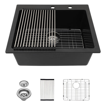 Lordear 25" x 22" Quartz Black Drop In Single Bowl Kitchen Sink  from Lordear