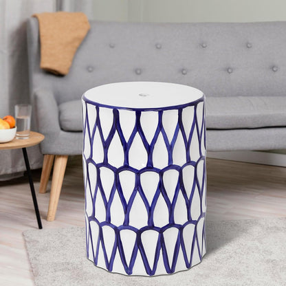 Lordear 17'' Ceramic Garden Stool Blue/White Drum Seat for Indoor Outdoor Patio, Spill-Proof Side Table, Plant Stand, Coastal Contemporary Decor  from Lordear