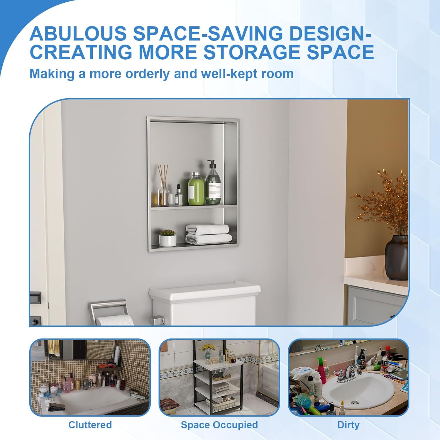 Lordear 21" x 17" Stainless Steel Rectangle Double Built-in Bathroom Niche  from Lordear