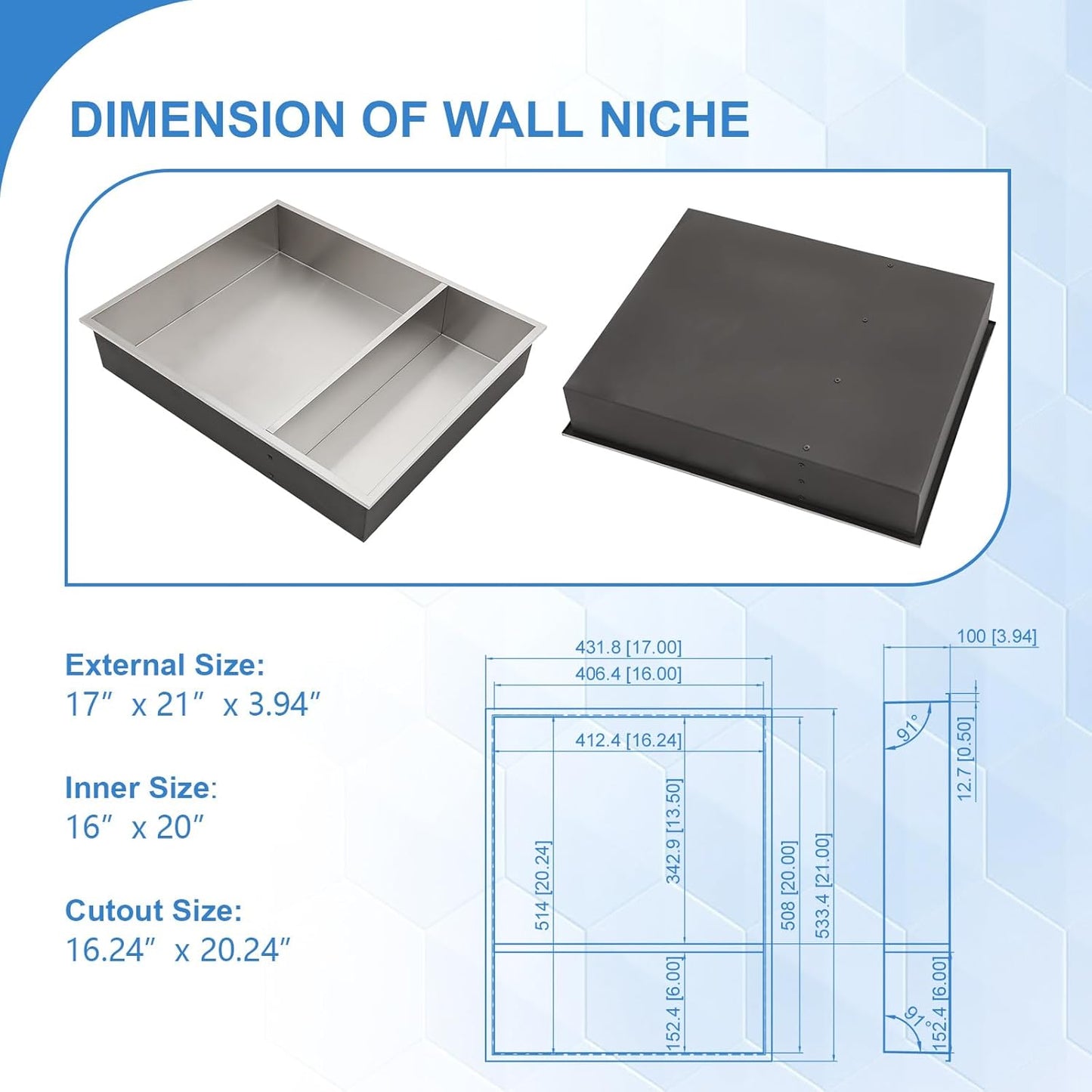 Lordear 21" x 17" Stainless Steel Rectangle Double Built-in Bathroom Niche  from Lordear