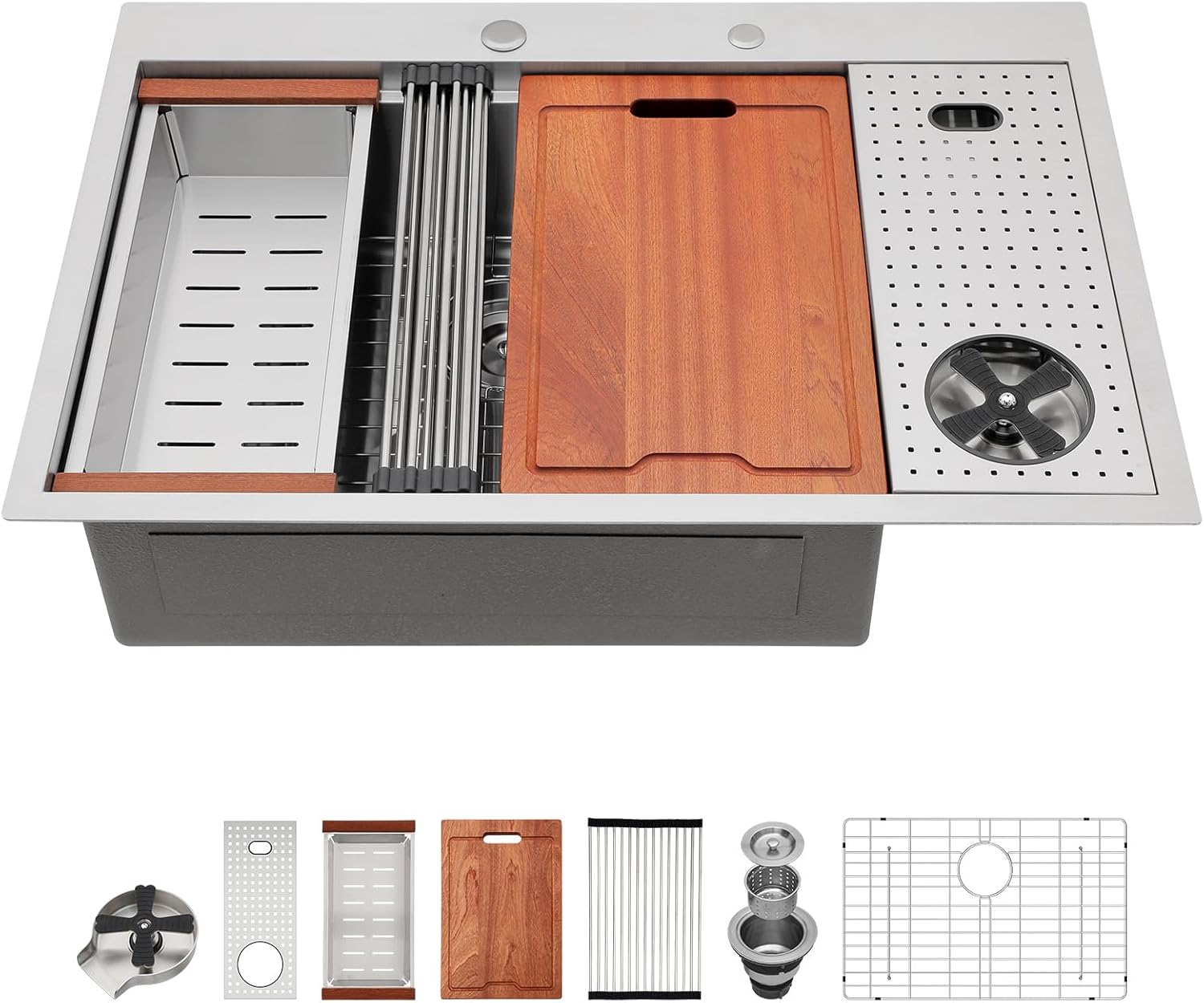 Lordear 33" Stainless Steel Drop In Single Bowl Workstation Kitchen Sink with Glass Rinser  from Lordear