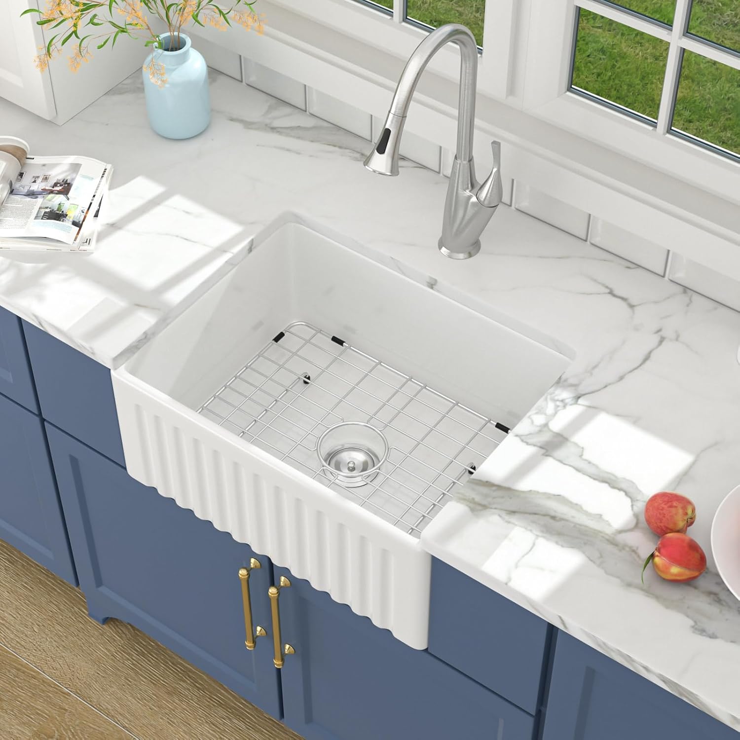 Lordear 24" x 18" White Ceramic Apron Front Single Bowl Farmhouse Kitchen Sink  from Lordear