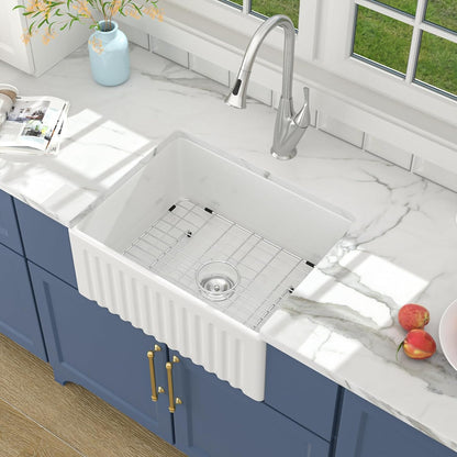 Lordear 24" x 18" White Ceramic Apron Front Single Bowl Farmhouse Kitchen Sink  from Lordear