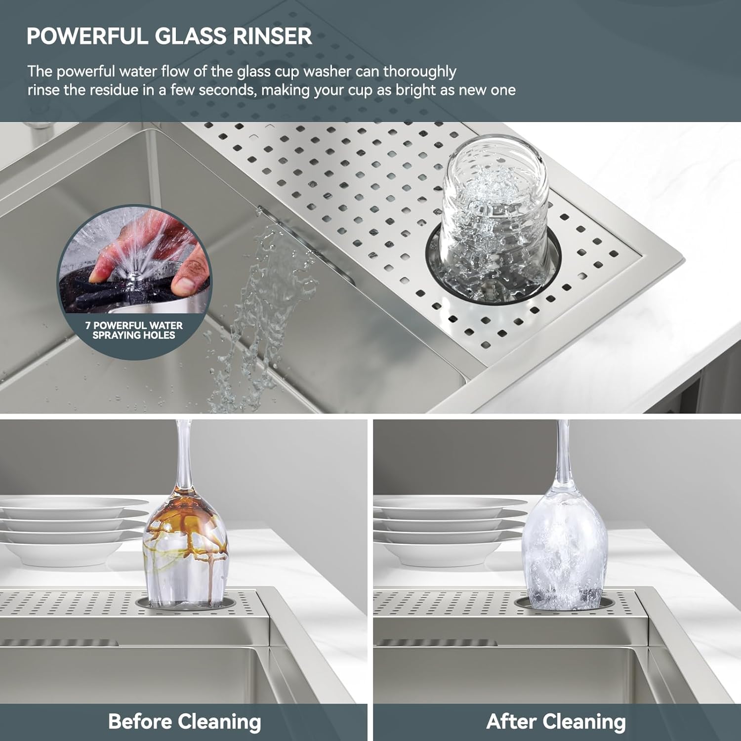 Lordear 33" Stainless Steel Drop In Single Bowl Workstation Kitchen Sink with Glass Rinser  from Lordear