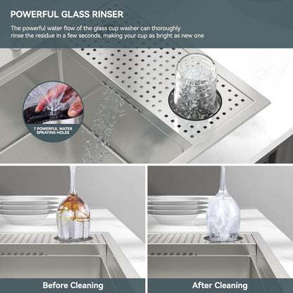Lordear 33" Stainless Steel Drop In Single Bowl Workstation Kitchen Sink with Glass Rinser  from Lordear