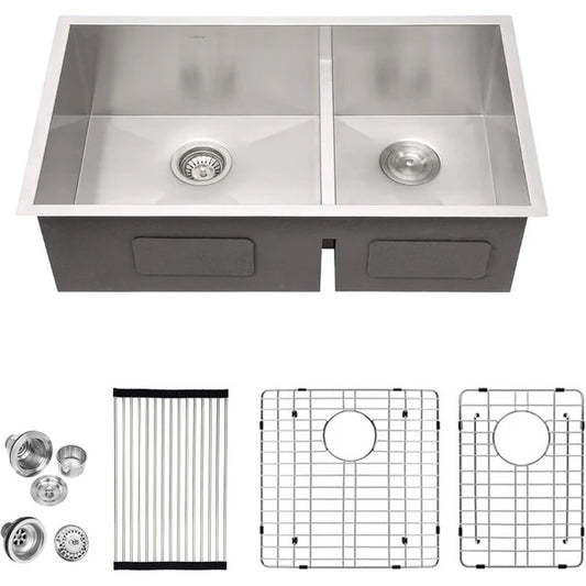 Lordear 28" Stainless Steel Double Bowl Undermount Low Divide Kitchen Sink  from Lordear