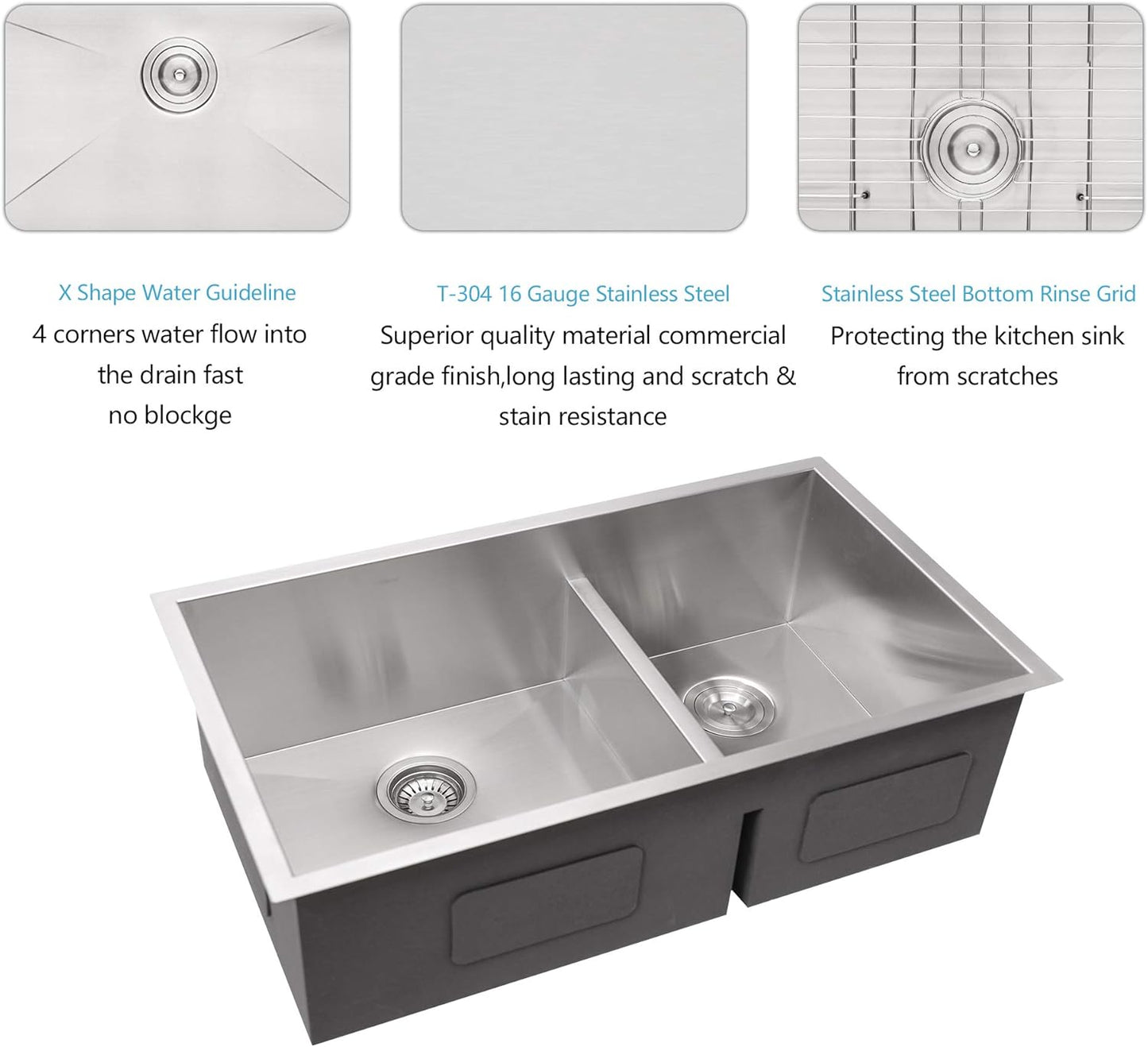 Lordear 28" Stainless Steel Double Bowl Undermount Low Divide Kitchen Sink  from Lordear
