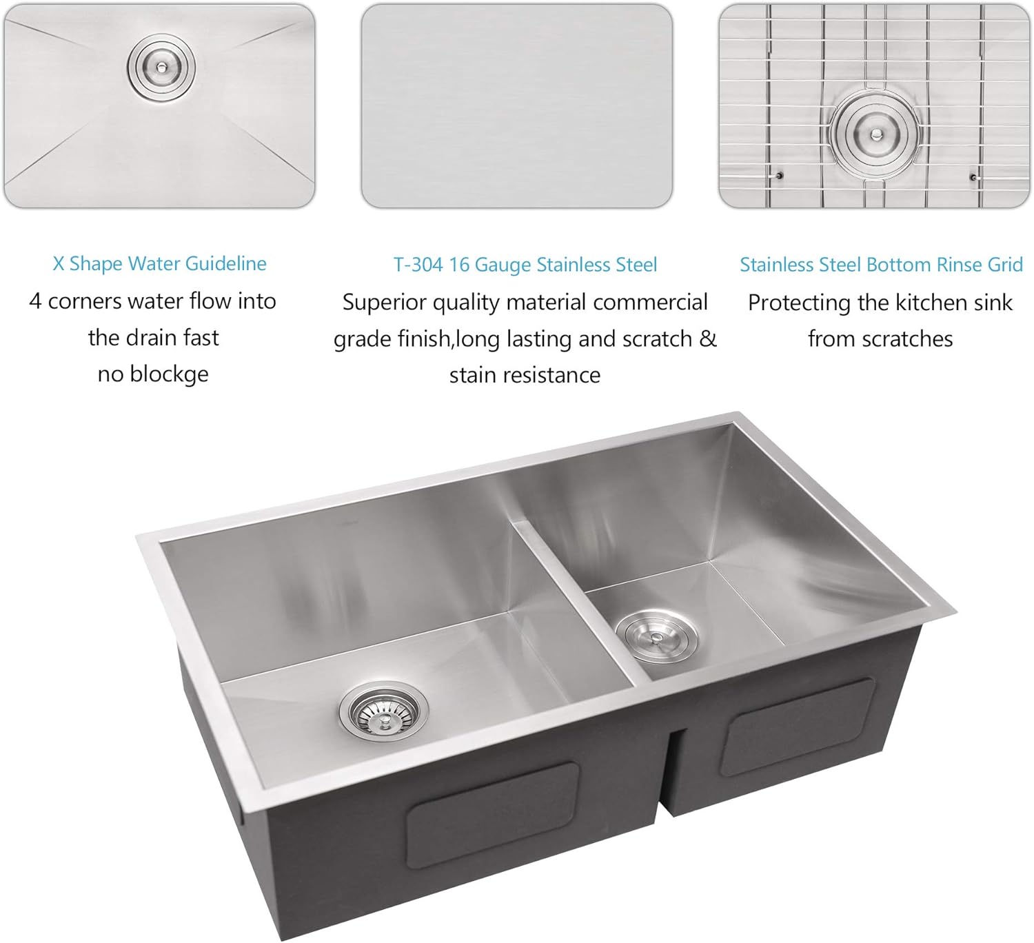 Lordear 28" Stainless Steel Double Bowl Undermount Low Divide Kitchen Sink  from Lordear