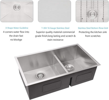 Lordear 28" Stainless Steel Double Bowl Undermount Low Divide Kitchen Sink  from Lordear