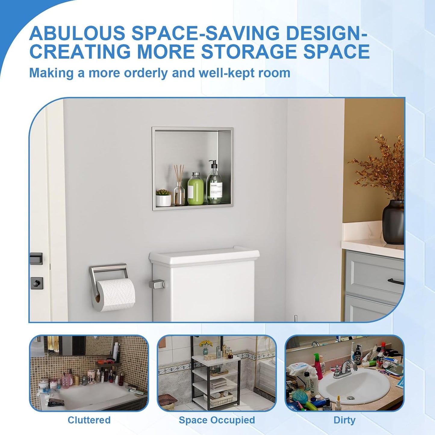 Lordear 14" x 12" Stainless Steel Bathroom Brushed Finish Rectangle Recessed Wall Niche  from Lordear