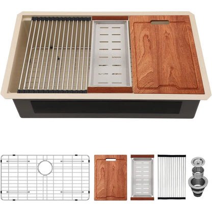 Lordear 33" Stainless Steel Marble Coating Finish Undermount Single Bowl Workstation Kitchen Sink  from Lordear