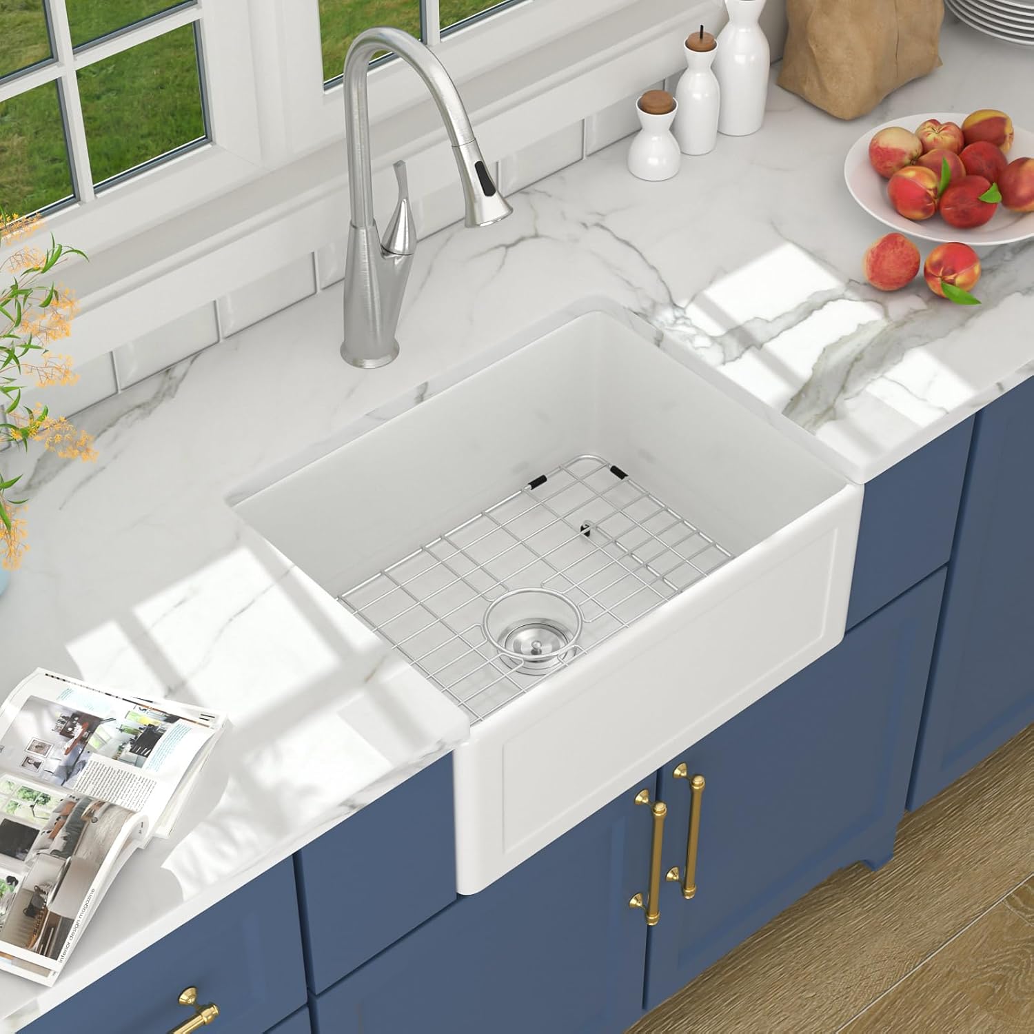 Lordear 24" x 18" White Ceramic Apron Front Single Bowl Farmhouse Kitchen Sink  from Lordear