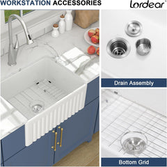 Lordear 24'' x 18'' White Ceramic Apron Front Single Bowl Farmhouse Kitchen Sink  from Lordear