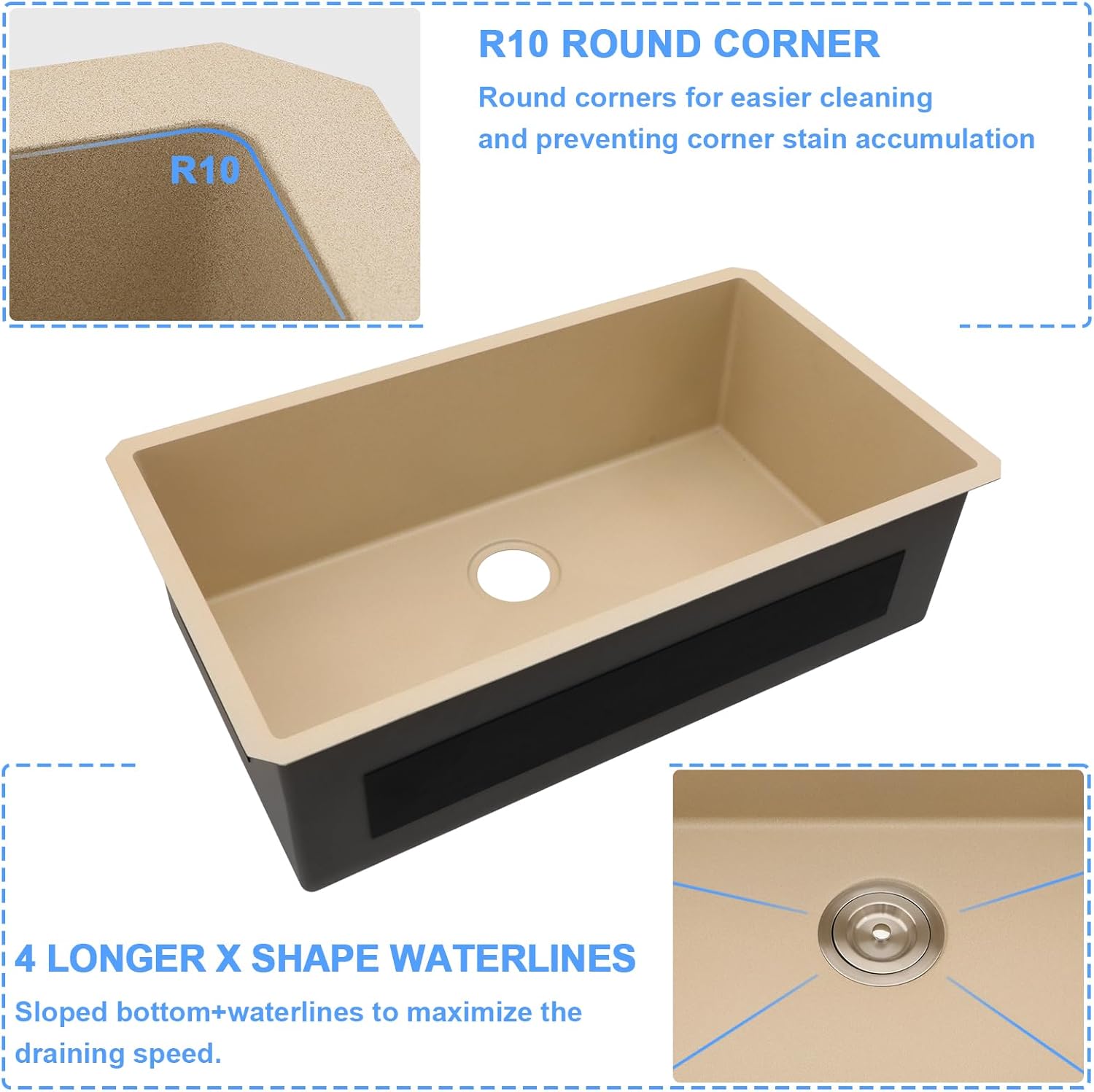 Lordear Stainless Steel Marble Coating Finish Undermount Single Bowl Kitchen Sink  from Lordear