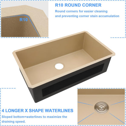 Lordear Stainless Steel Marble Coating Finish Undermount Single Bowl Kitchen Sink  from Lordear