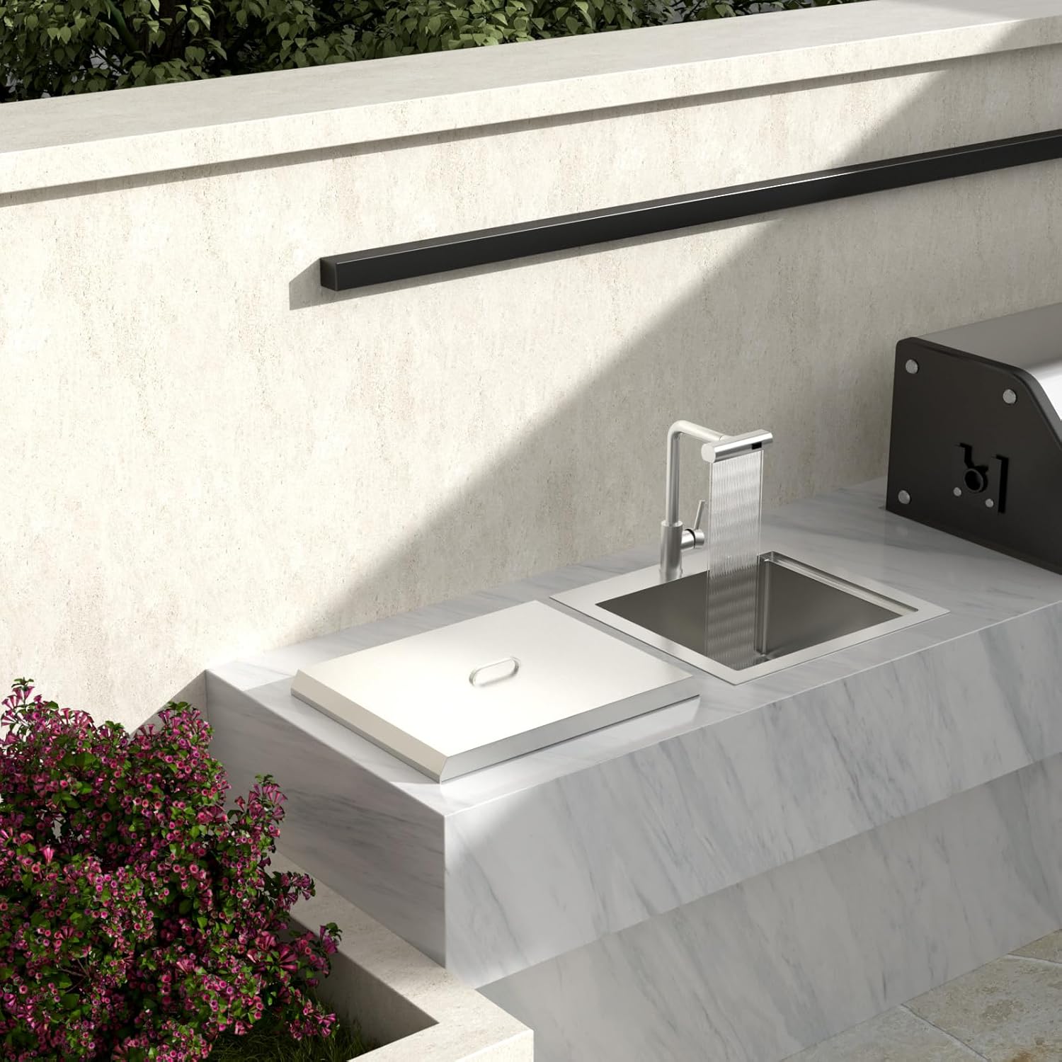 Lordear Drop In Outdoor Kitchen Sink Workstation with Pull-out Faucet 21'' x 20'' Bar Prep Sink 16 Gauge Stainless Steel Single Bowl Small Kitchen Camper Wet Bar Mobile Home RV Basin with Cover  from Lordear