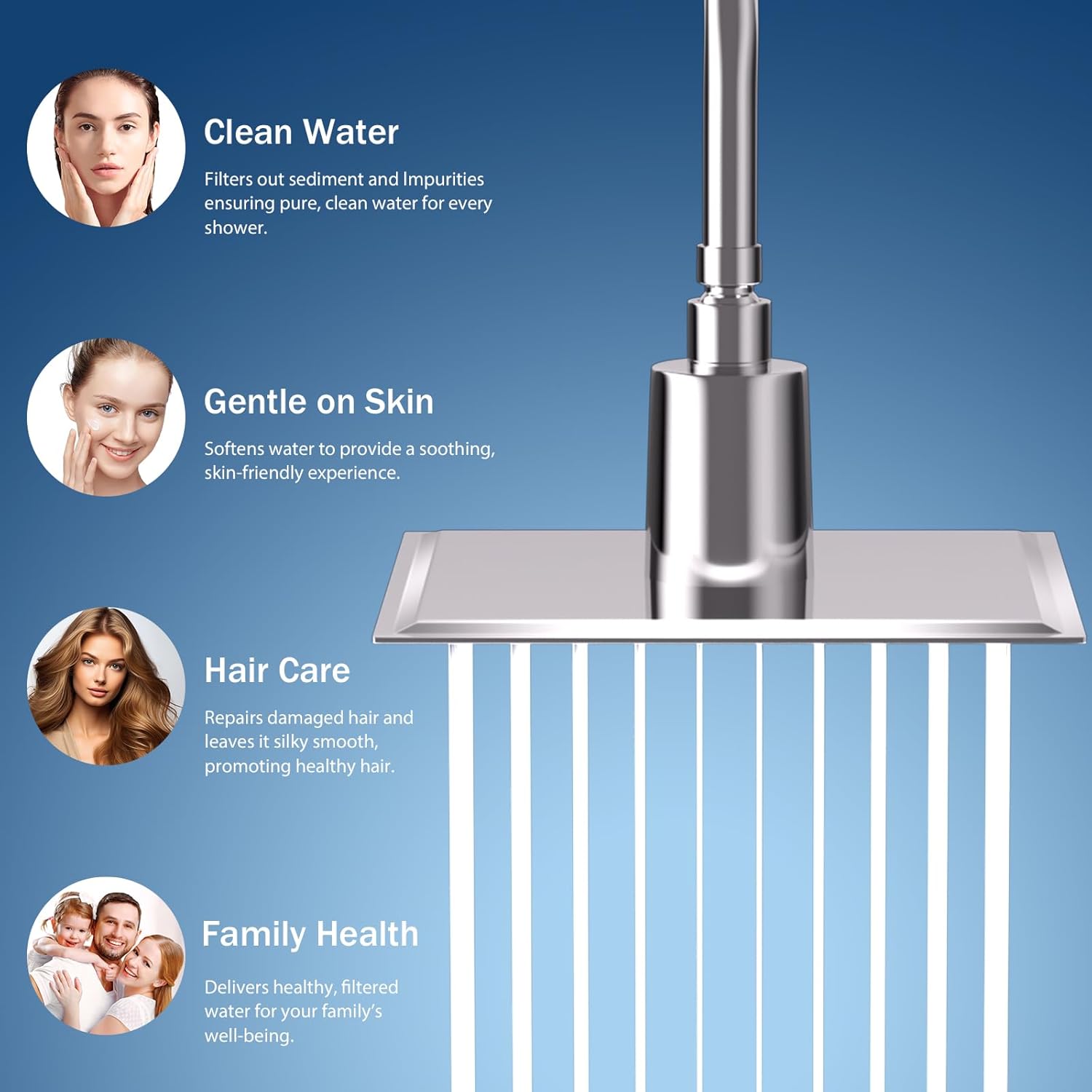 Lordear 8" Stainless Steel Square Wall Mounted Waterfall High Pressure Filtered Shower Head  from Lordear