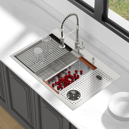 Lordear 33" Stainless Steel Drop In Single Bowl Workstation Kitchen Sink with Glass Rinser  from Lordear