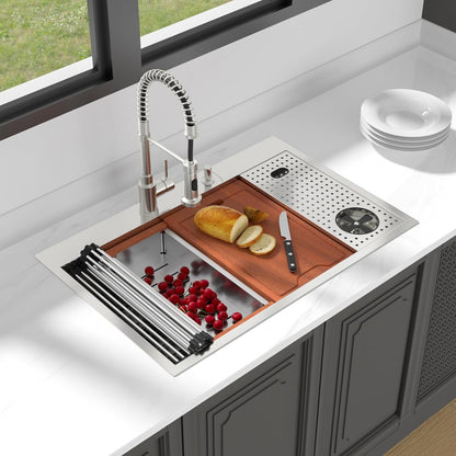Lordear 33" Stainless Steel Drop In Single Bowl Workstation Kitchen Sink with Glass Rinser  from Lordear