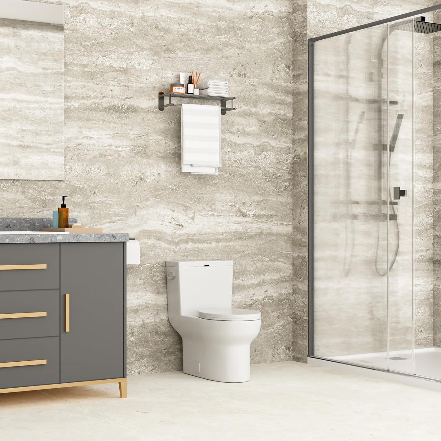 Lordear One Piece Elongated Toilet with Comfort Soft Seat Single Flush 1.28 GPF White Ceramic 12in  Rough-In for Bathroom  from Lordear