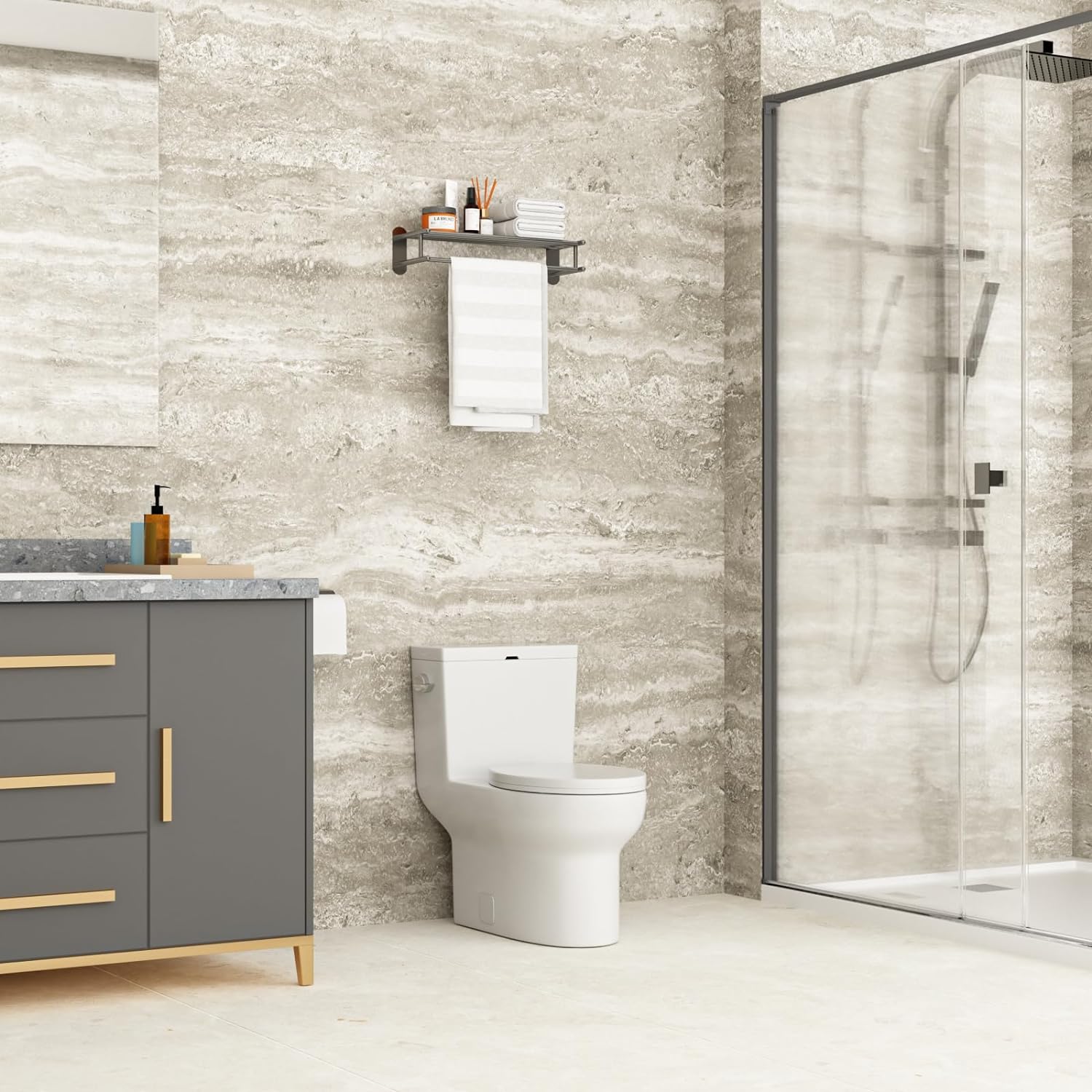Lordear One Piece Elongated Toilet with Comfort Soft Seat Single Flush 1.28 GPF White Ceramic 12in  Rough-In for Bathroom  from Lordear