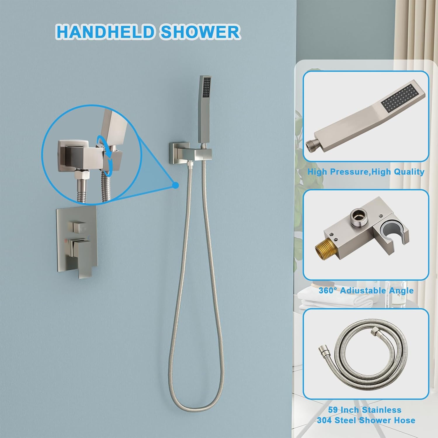 Lordear 8" Stainless Steel Wall Mounted Rain Shower Head with Handheld and Brass Valve  from Lordear