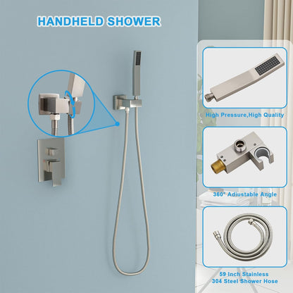 Lordear 8" Stainless Steel Wall Mounted Rain Shower Head with Handheld and Brass Valve  from Lordear