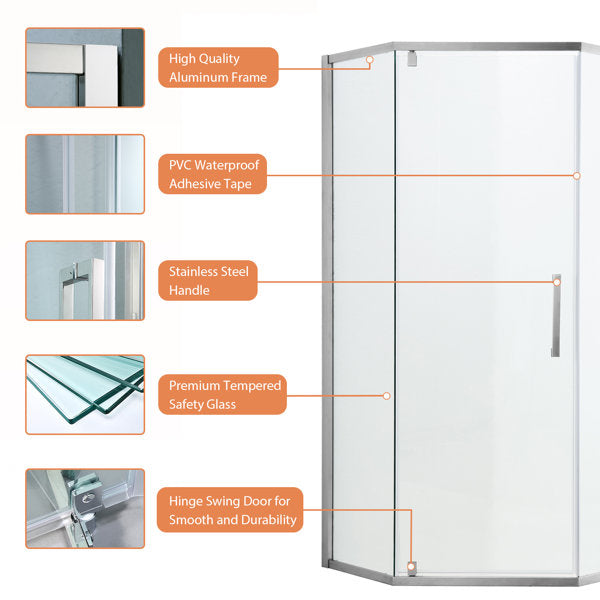 Lordear 72" Tempered Glass Frameless Corner Frame Shower Door  from Lordear