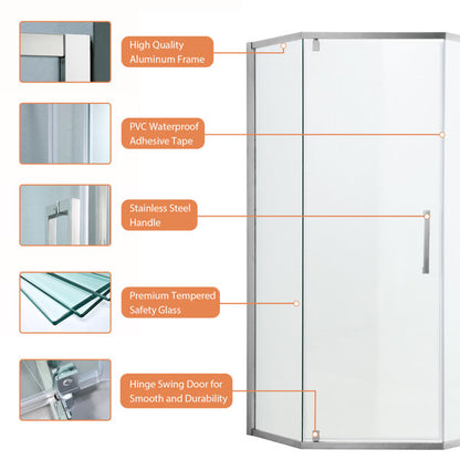 Lordear 72" Tempered Glass Frameless Corner Frame Shower Door  from Lordear