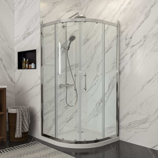 Lordear Tempered Glass Frameless Neo-Round Double Sliding Clear Bathroom Shower Door  from Lordear
