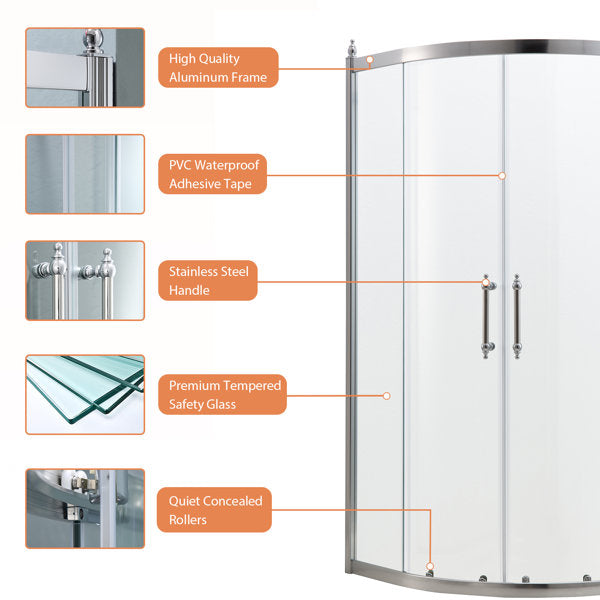 Lordear Tempered Glass Frameless Neo-Round Double Sliding Clear Bathroom Shower Door  from Lordear