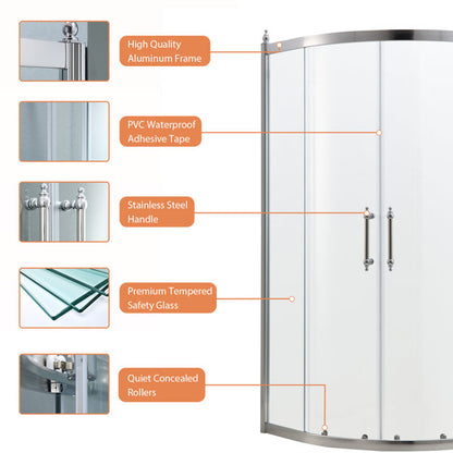 Lordear Tempered Glass Frameless Neo-Round Double Sliding Clear Bathroom Shower Door  from Lordear