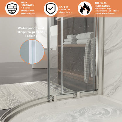 Lordear Tempered Glass Frameless Neo-Round Double Sliding Clear Bathroom Shower Door  from Lordear