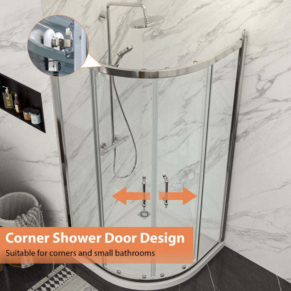 Lordear Tempered Glass Frameless Neo-Round Double Sliding Clear Bathroom Shower Door  from Lordear