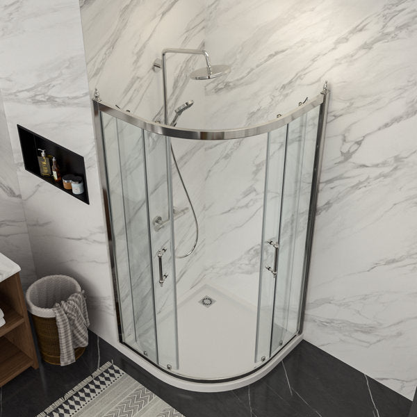 Lordear Tempered Glass Frameless Neo-Round Double Sliding Clear Bathroom Shower Door  from Lordear