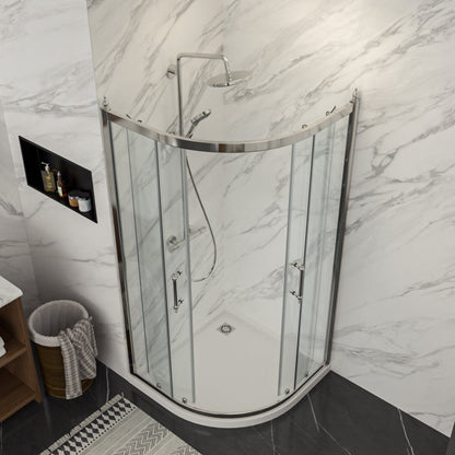Lordear Tempered Glass Frameless Neo-Round Double Sliding Clear Bathroom Shower Door  from Lordear