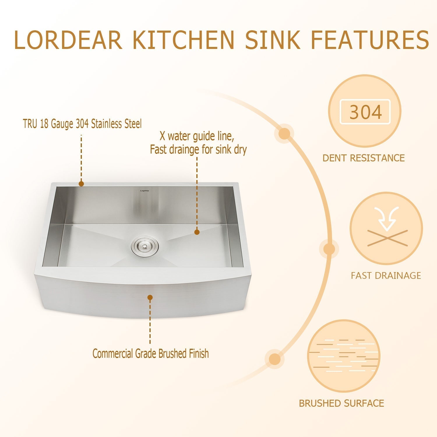 Lordear 30"x20" Stainless Steel Apron Front Farmhouse Kitchen Sink  from Lordear