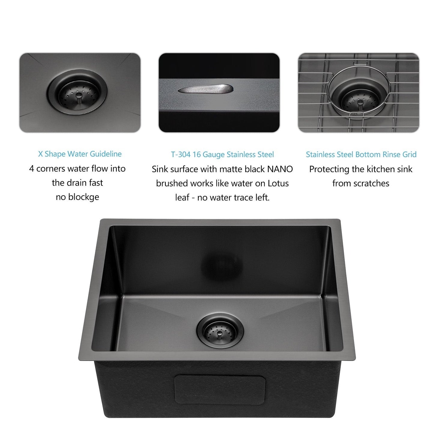 Lordear 23" x 18" Stainless Steel Undermount Gunmetal Black Single Bowl Bar Sink  from Lordear
