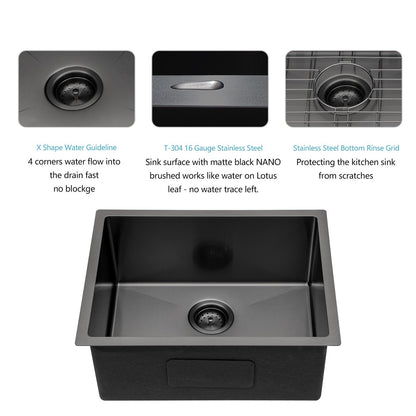Lordear 23" x 18" Stainless Steel Undermount Gunmetal Black Single Bowl Bar Sink  from Lordear