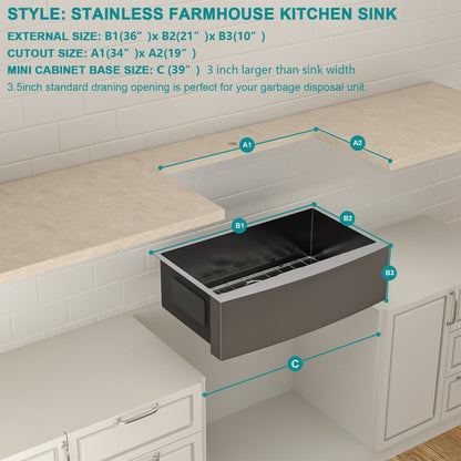 Lordear Stainless Steel Gunmetal Black Single Bowl Farmhouse Kitchen Sink  from Lordear