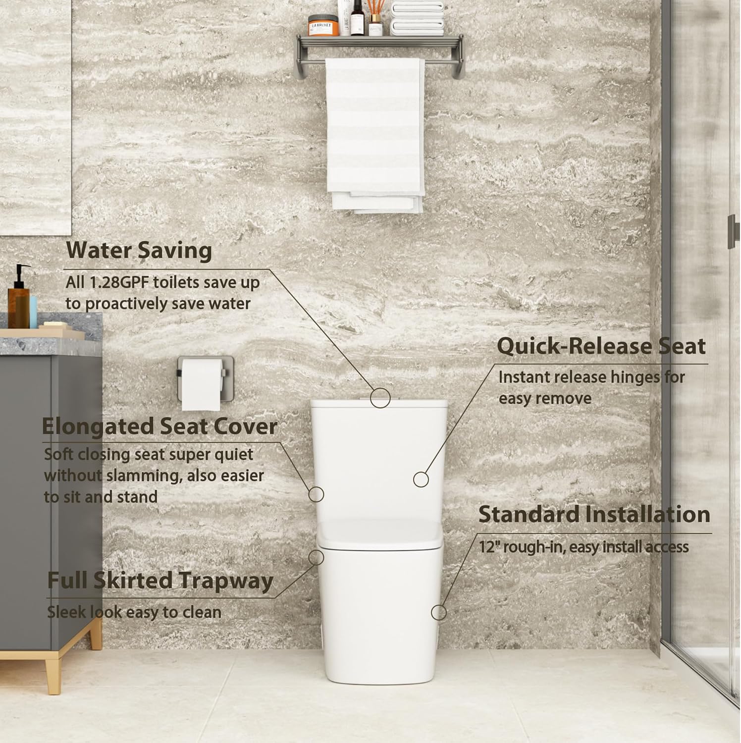 Lordear White Ceramic Elongated Floor One Piece Bidet Toilet with Comfortable Seat  from Lordear