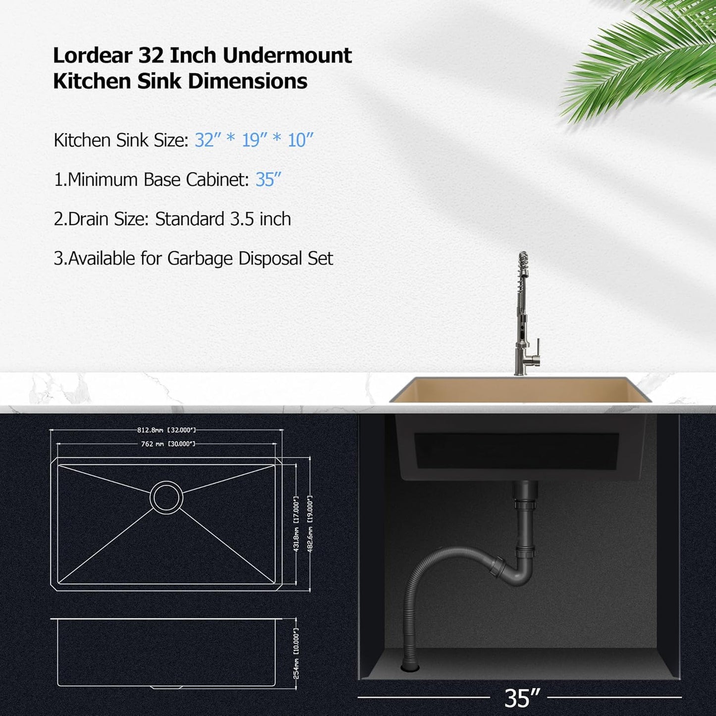 Lordear Stainless Steel Marble Coating Finish Undermount Single Bowl Kitchen Sink  from Lordear