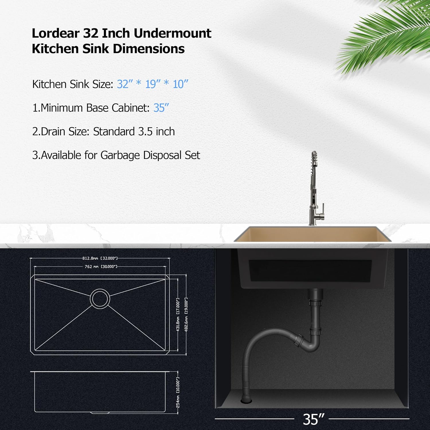 Lordear Stainless Steel Marble Coating Finish Undermount Single Bowl Kitchen Sink  from Lordear