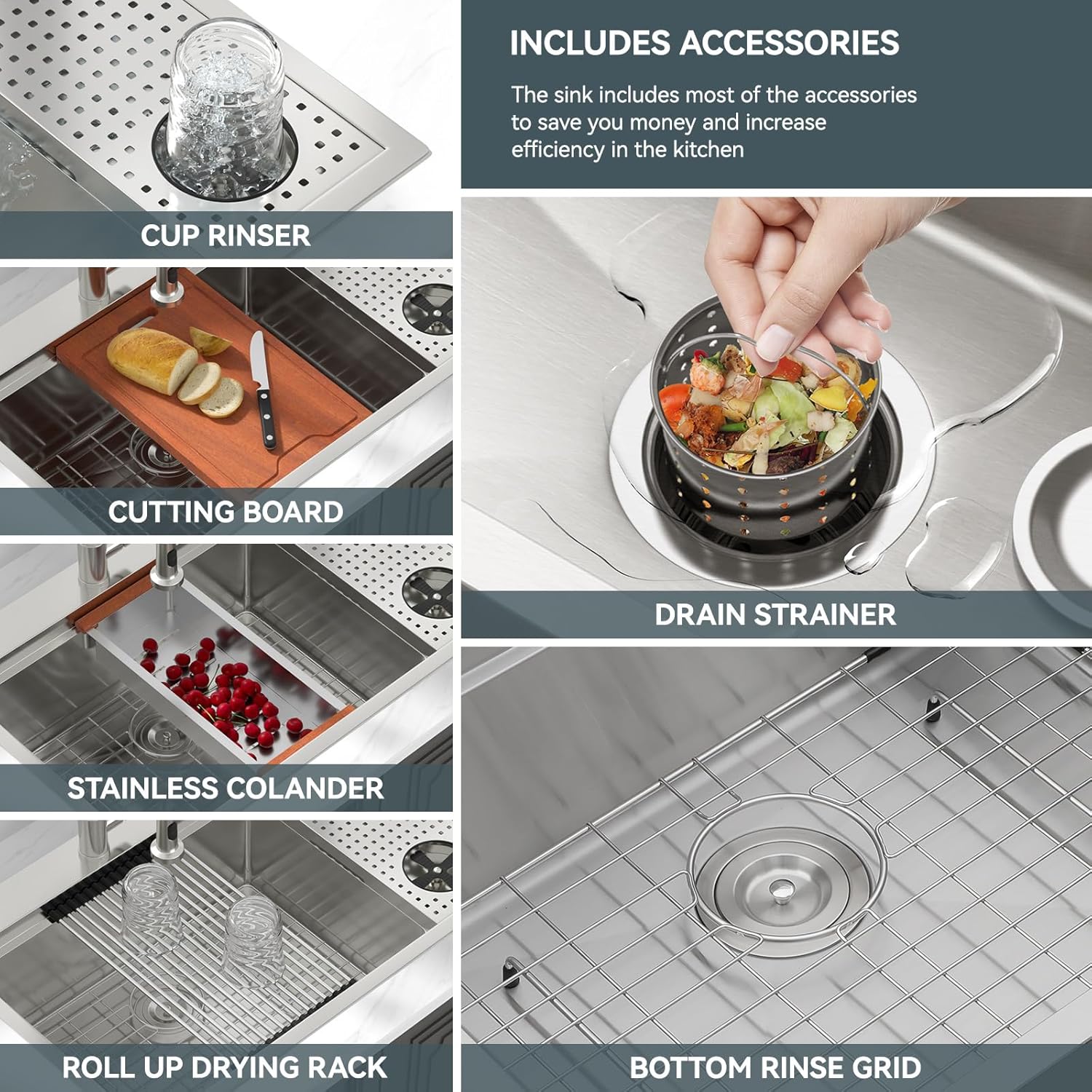Lordear 33" Stainless Steel Drop In Single Bowl Workstation Kitchen Sink with Glass Rinser  from Lordear