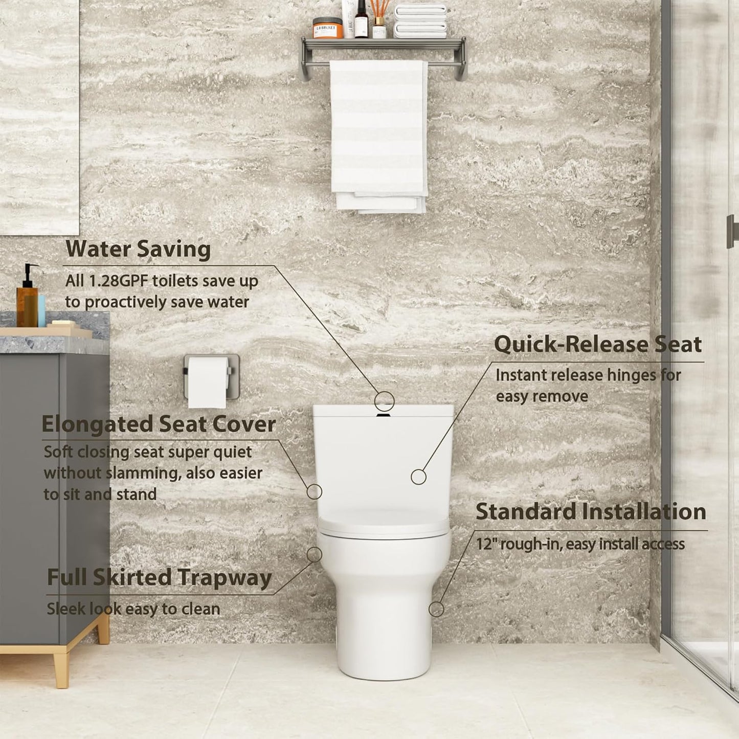 Lordear White Ceramic Floor Mounted Push Button One Piece Elongated Bidet Toilet with Comfort Soft Seat  from Lordear